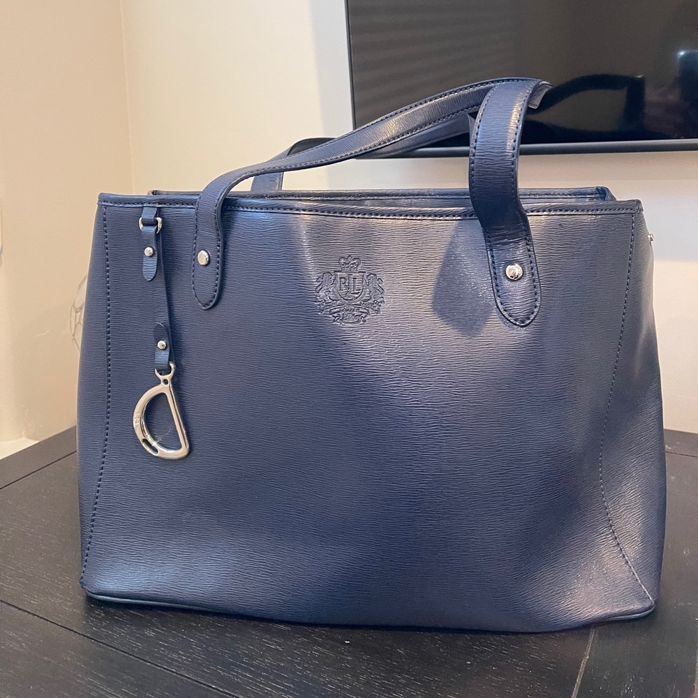 Ralph Lauren Navy Blue Leather Tote